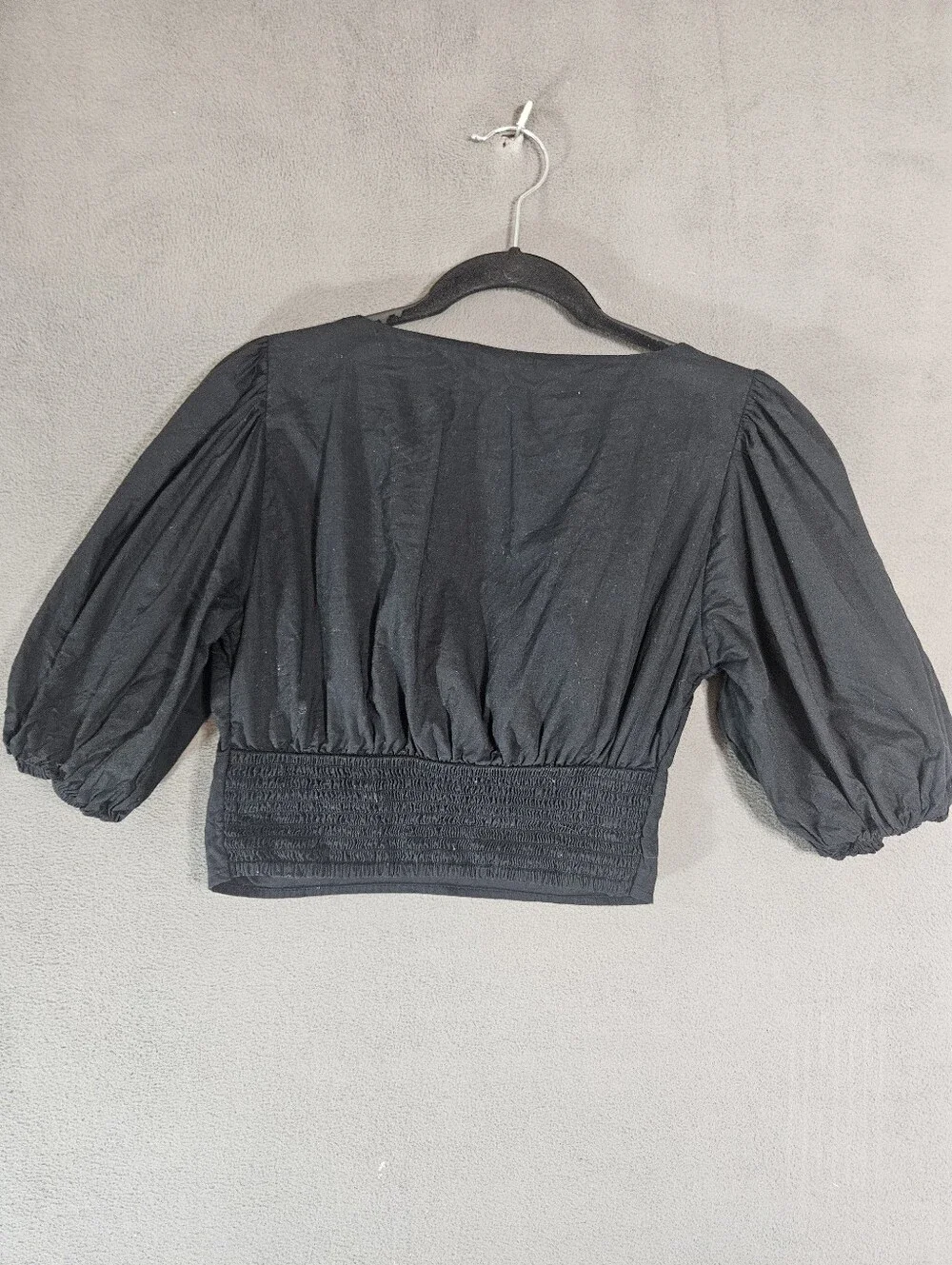 Abercrombie Fitch Womens Small Crop Shirt Bubble Puff Half Sleeve Vneck Bow